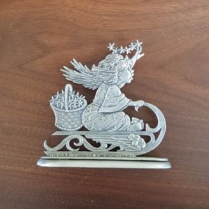 (NIB) Fine Pewter by White Swan, Girl/Sled/Stars